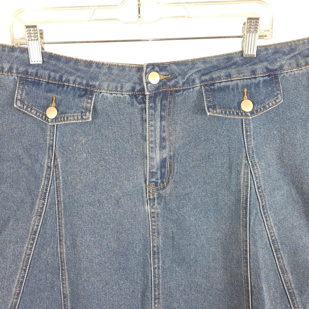 Agnes Orinda Jean Skirt Women 2X Blue Flap Pocket Seamed A-Line Knee Length - Picture 2 of 4